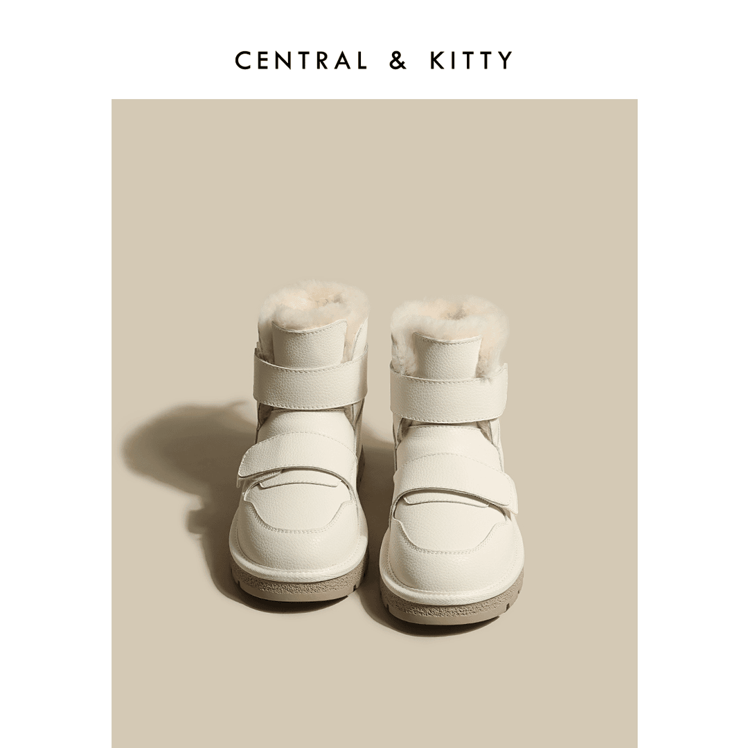 CENTRALKITTY厚底白色棉鞋马丁靴雪地靴女2022年新款冬季加绒加厚