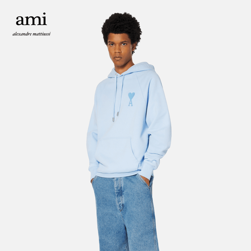 AMI 男女同款精选爱心款棉质纯色休闲简约刺绣连帽卫衣USW202.747
