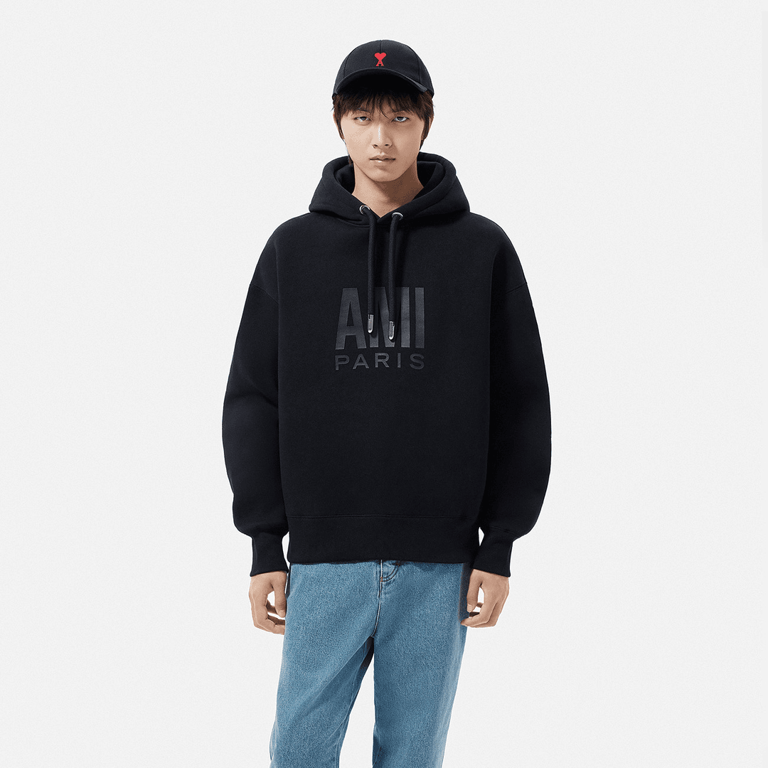 AMI 男士折扣精选设计师款纯色字母印花抽绳连帽卫衣H21HJ062.749