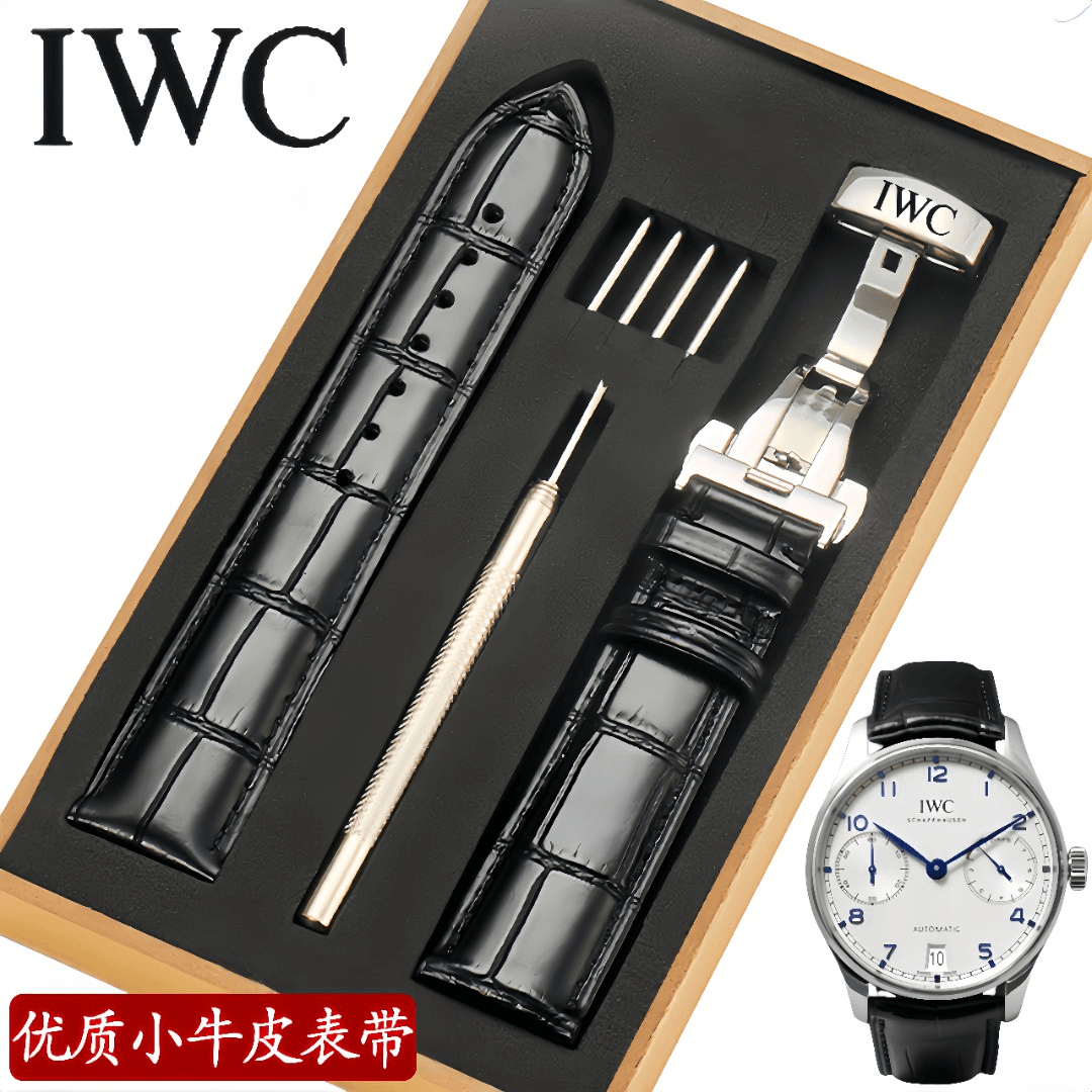 万国表带真皮男IWC代用柏涛菲诺飞行员葡萄牙7蝴蝶扣手表带表链20