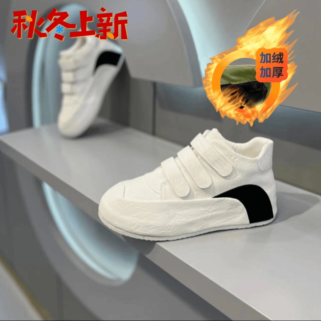 秋冬新款潮流男鞋包跟厚底魔术贴懒人套脚时尚增高中高帮休闲板鞋
