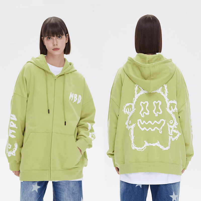 MBD小恶魔笑脸秋季开衫外套男女潮牌情侣宽松连帽卫衣oversize