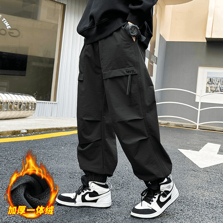 童装男童加绒裤子6-12岁潮款秋冬款2023新款大童工装裤休闲裤长裤