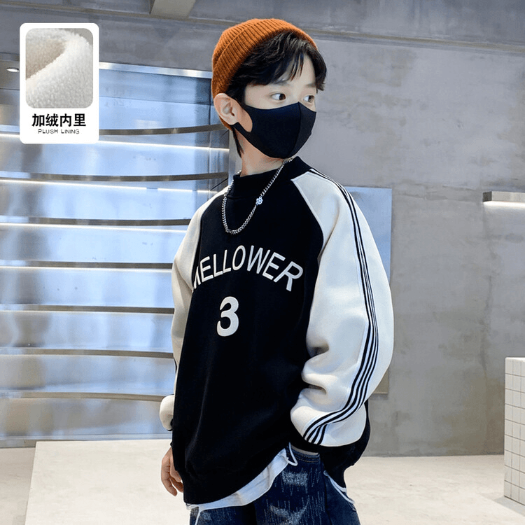 男童一体绒卫衣6-12岁潮款秋冬2023新款大童冬季儿童加绒上衣打底