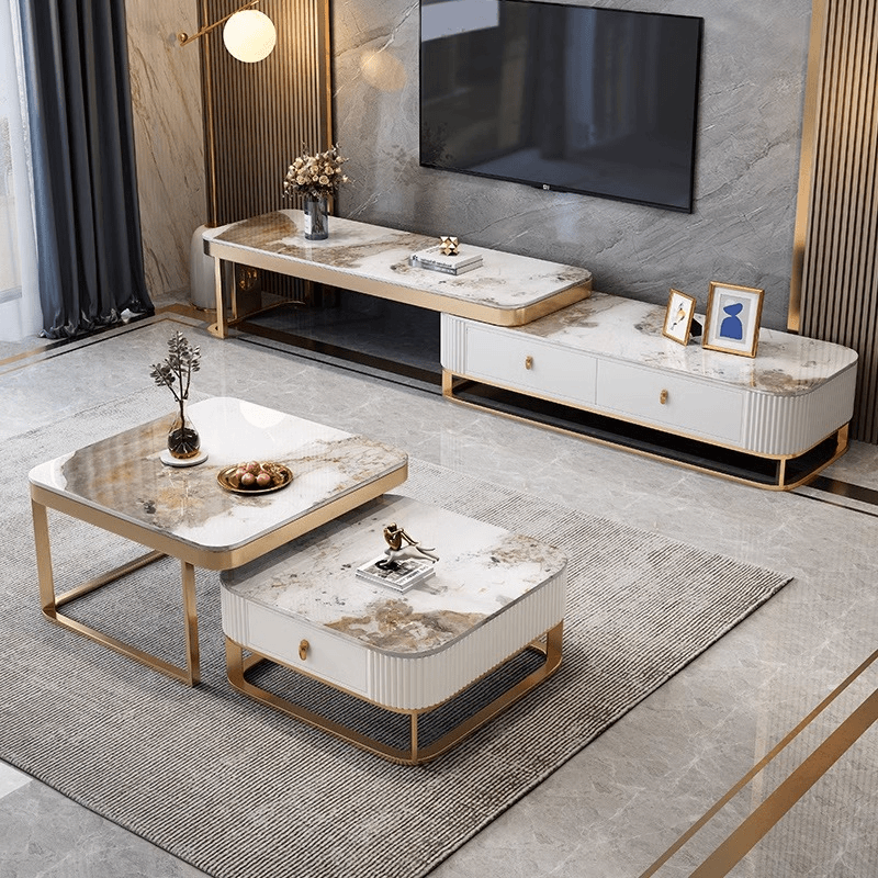 MS岩板茶几组合轻奢电视柜客厅家用可伸缩现代网红小户型大理石方
