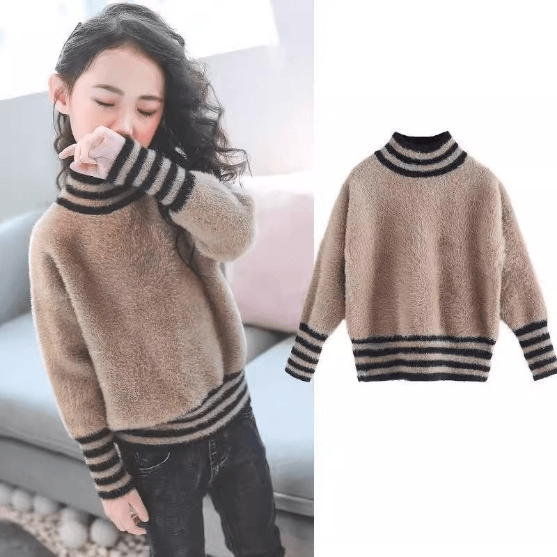 女童毛衣加绒加厚2023新款洋气儿童秋冬装大童装女孩貂绒打底衫潮