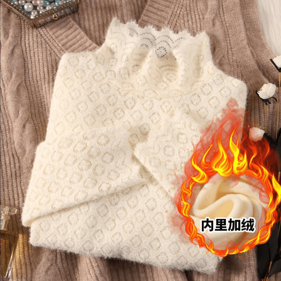 加绒/不加绒蕾丝打底衫女长袖半高领上衣秋冬新款内搭显瘦女洋气