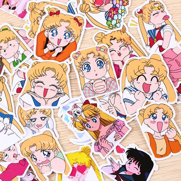 One kilogram anime cartoon beautiful girl warriorINSSticker Water Ice Moon Girl Heart Mobile Phone Computer Decoration Sticker 110