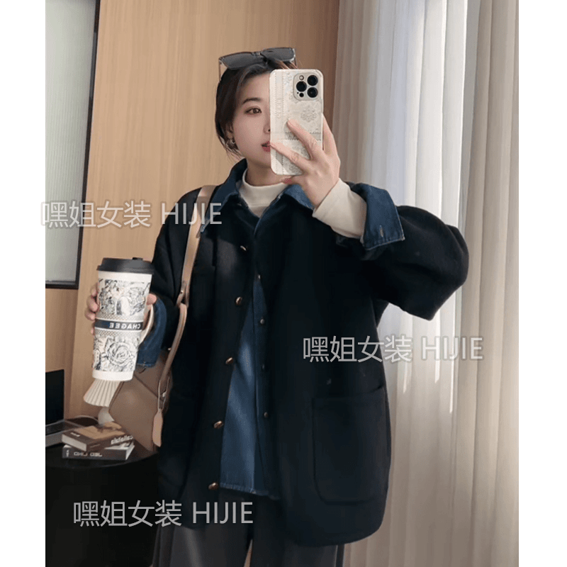 【苏黎香】双面呢针织小香风外套宽松气质洋气秋冬外穿百搭女大衣