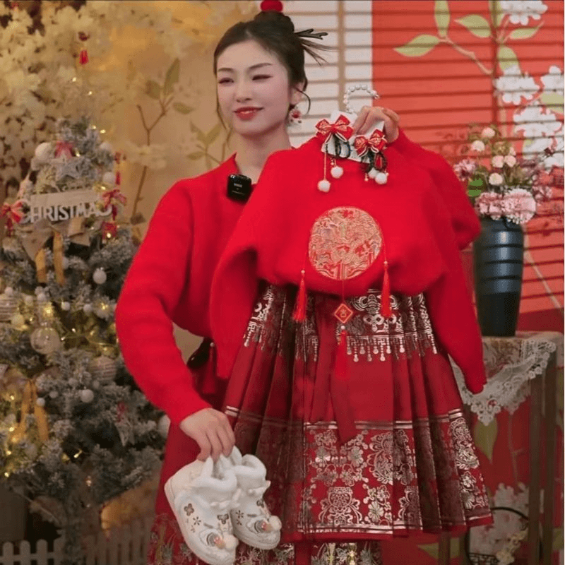 【金龙献瑞】女童2024年冬季新款亲子装国风马面裙套装儿童拜年服