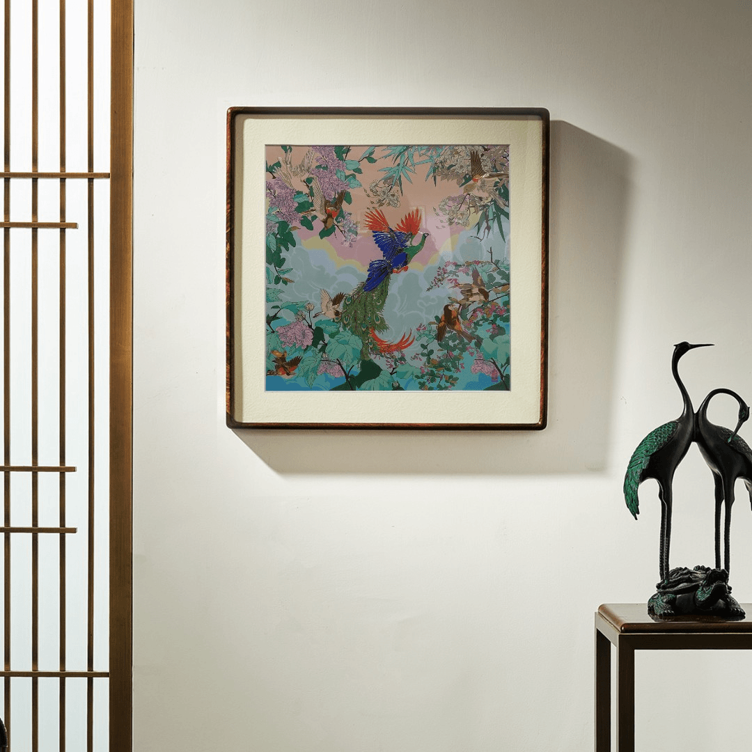 刘华铜《百鸟朝凤》铜雕画手工錾刻铜版画玄关餐厅挂画家居装饰画