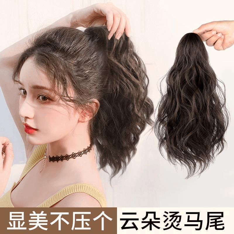 假发女云朵烫马尾网红抓夹梨花水波纹自然无痕仿真长发高马尾辫子