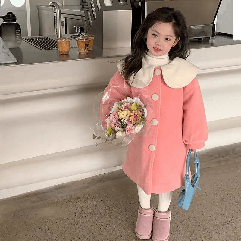 女童毛呢大衣冬季新款韩版加棉儿童外套宝宝后背蝴蝶结上衣22449