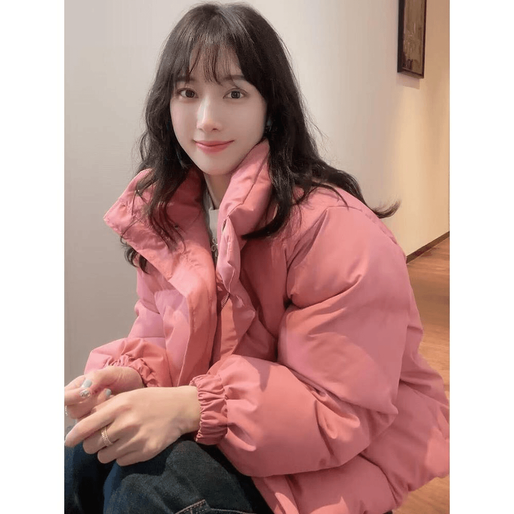 雅鹿小香风高级感羽绒棉服外套女秋冬可爱短款棉衣韩系甜妹粉色棉