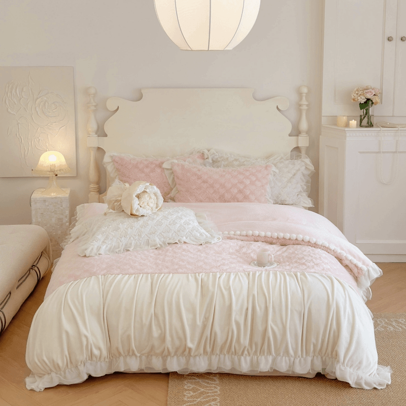 慕逸【甜心】法式公主风雕花绒牛奶绒四件套冬季加厚保暖床上用品