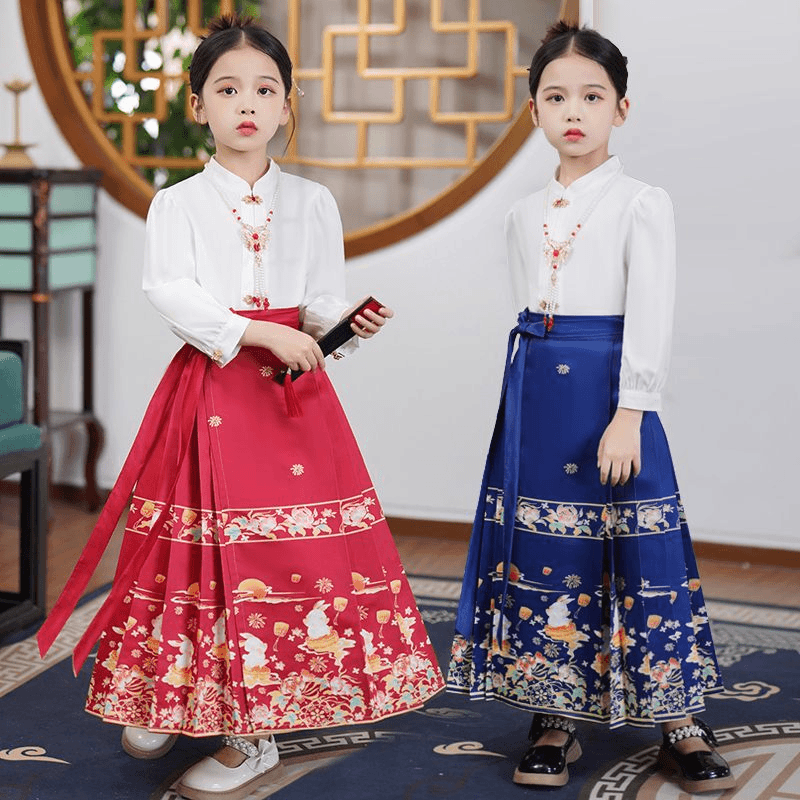 女童中国风古装改良马面裙套装2023新款女孩大童儿童秋季汉服唐装