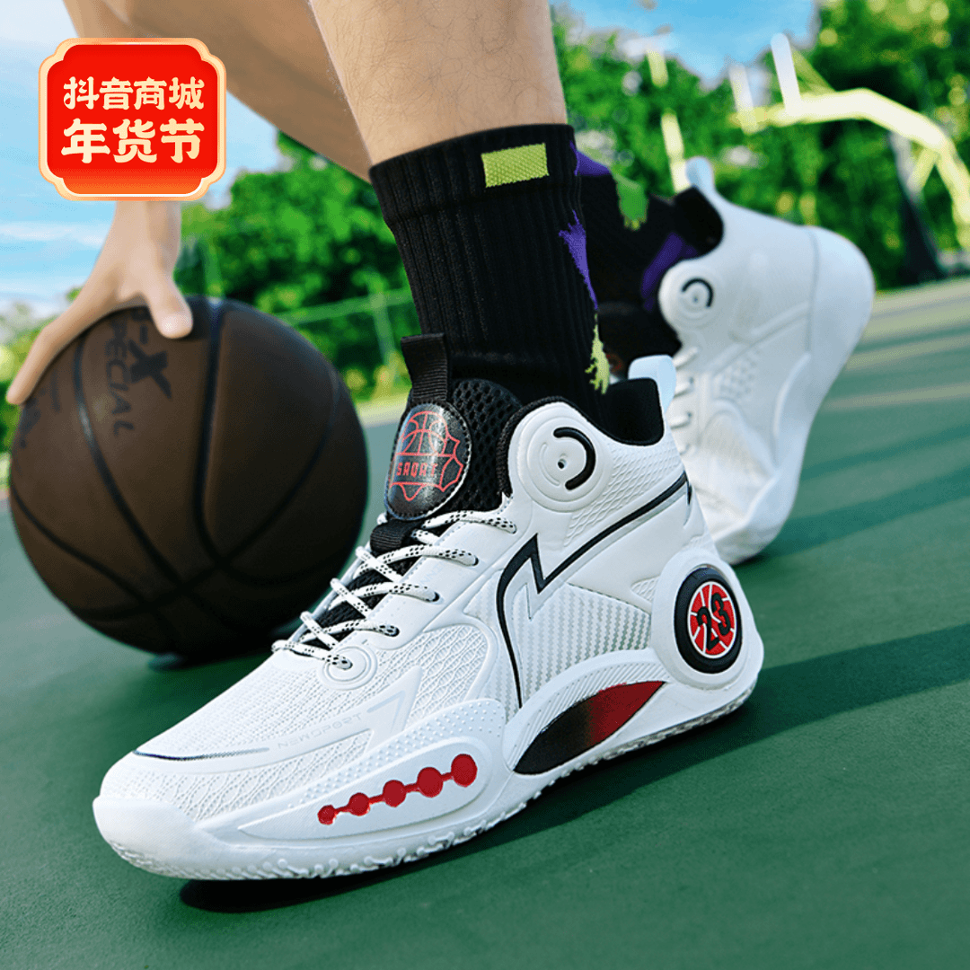 网面透气运动鞋12-18岁男篮球鞋高帮摩擦有声音防滑耐磨运动球鞋