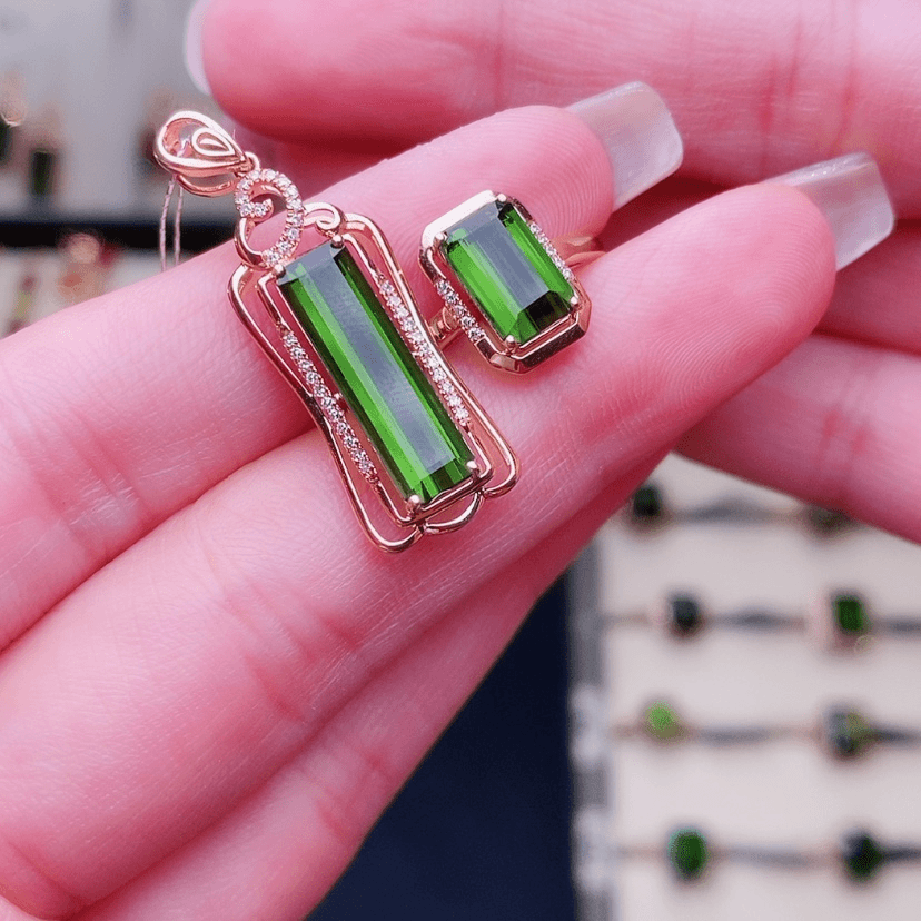 【闪购商品】碧玺吊坠戒指18K金镶嵌娟*