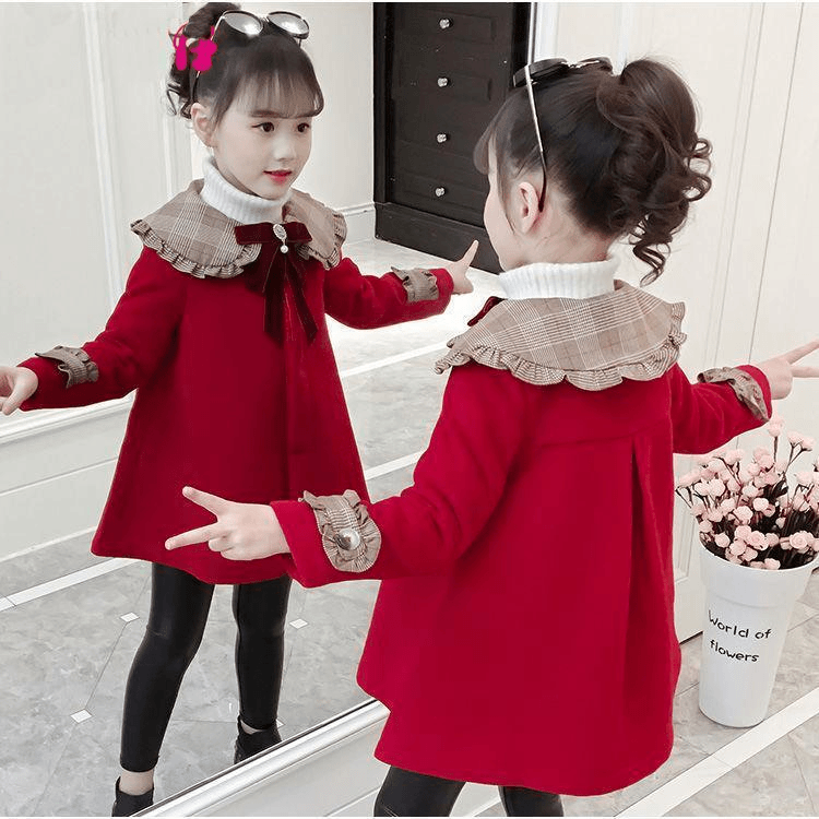 女童呢子外套2023新款中长款秋冬款潮韩版加厚中大儿童洋气呢大衣