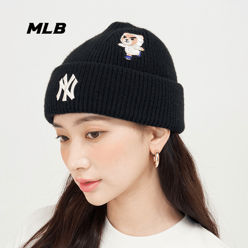 MLB情侣新款线绒帽皱眉熊系列毛线帽男士女士休闲针织帽3ABNM0436