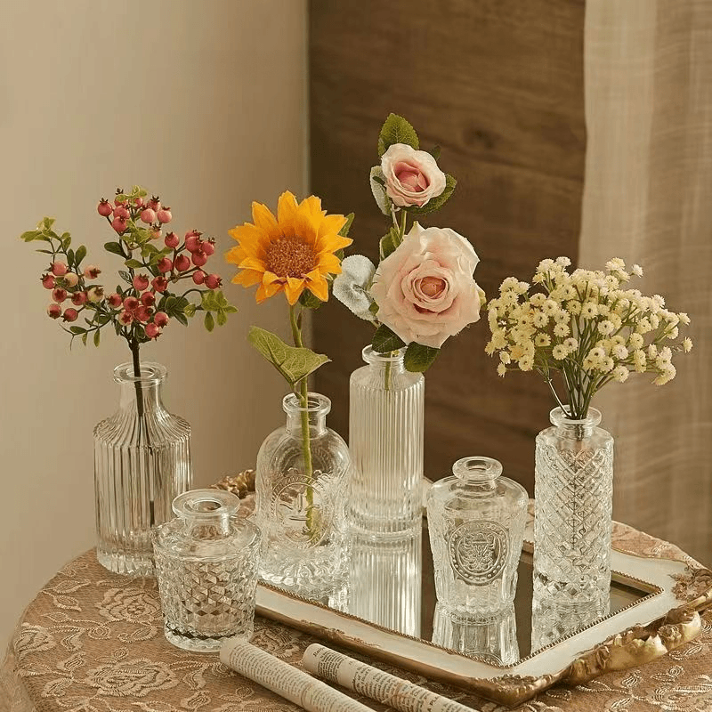 北欧 中古迷你花瓶ins风小口玻璃高级感高颜值摆件 轻奢简约花瓶