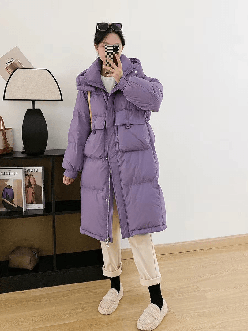 羽棉绒服女2024新款中长款过膝韩版宽松超厚连帽收腰漂亮外套时尚
