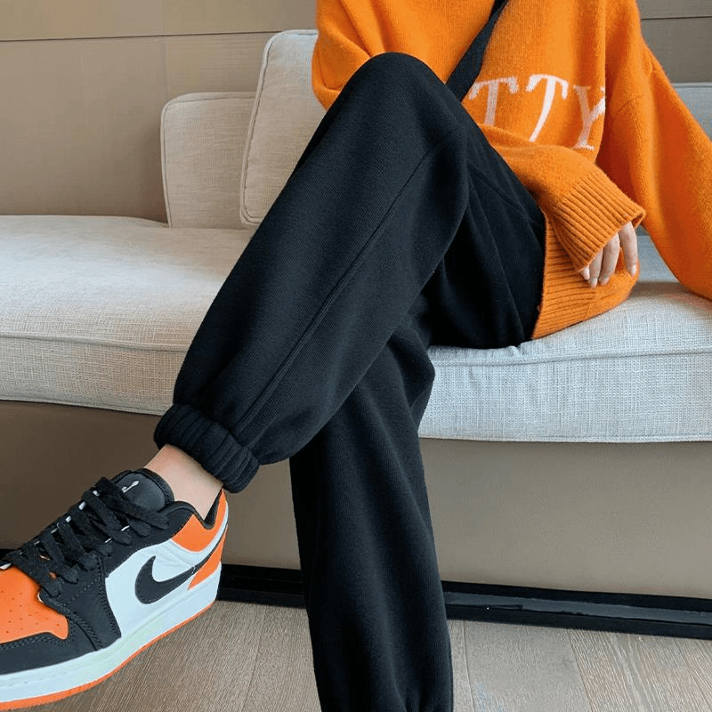 南通运动裤女春秋款束脚2023新款秋冬加绒黑色纯棉裤子小个子休闲
