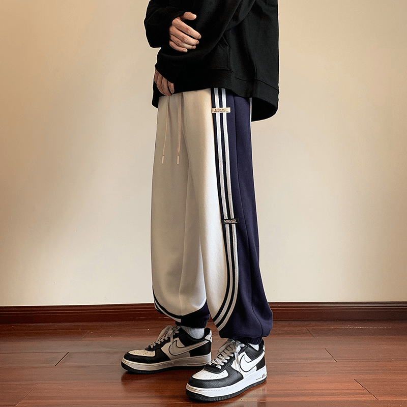 裤子男秋冬季新款港风宽松百搭潮流拼接贴标小众设计束脚休闲卫裤