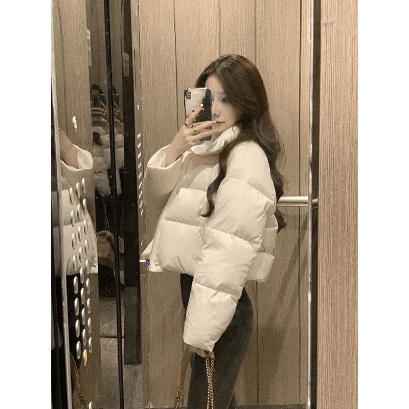 时尚短款棉服女冬季2023年新款宽松小个子白色棉衣设计感外套潮流