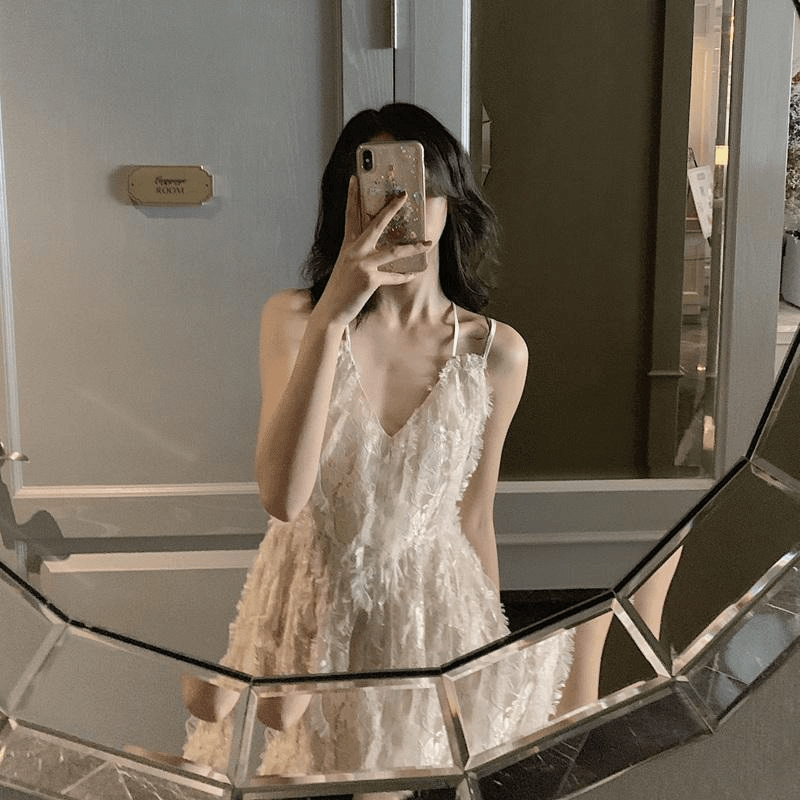 蕾丝吊带长裙性感辣妹纯欲风露背西双版纳三亚海边度假连衣裙沙滩