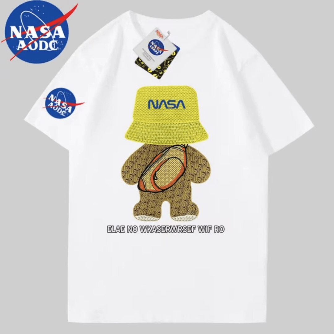 NASA AODC联名运动男女短袖春夏新款卡通纯棉时尚宽松情侣潮牌T恤