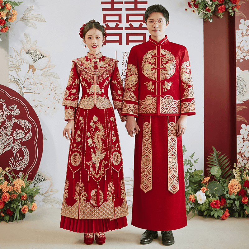 q秀禾服2023新娘新款爆款中式结婚敬酒服小个子龙凤褂大码情侣服