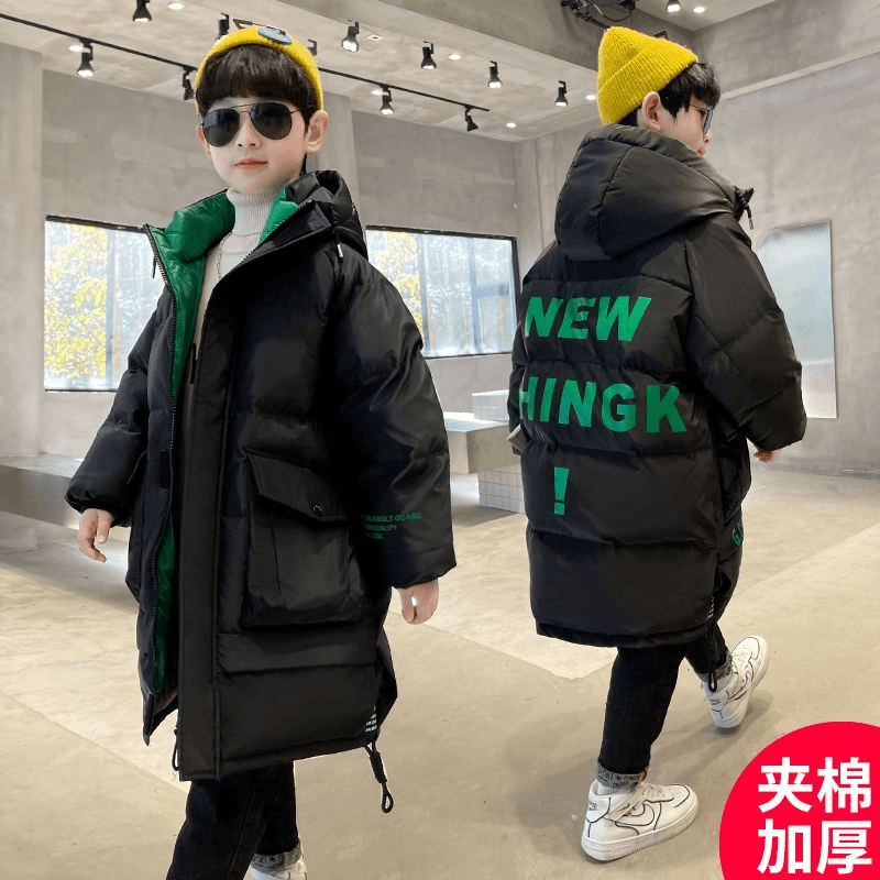 男童冬装羽绒服外套2023新款中大童洋气加厚冬季儿童中长款羽绒羽