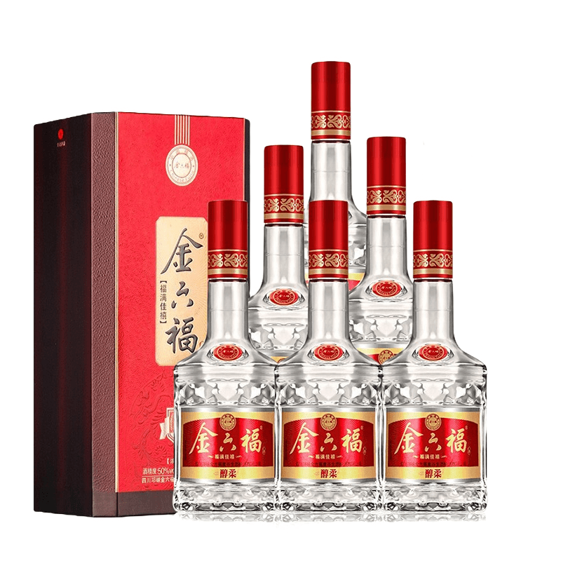 金六福福满佳禧醇柔浓香型白酒6瓶整箱粮食酒水喜宴请50度500ML