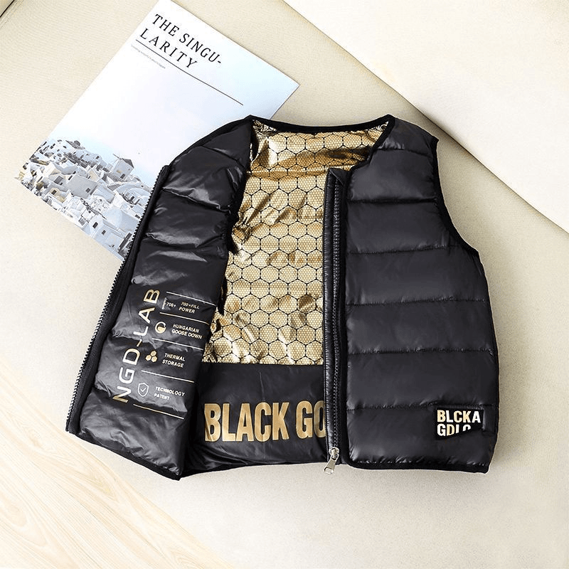 秋冬新款黑金儿童羽绒马甲中小童宝宝背心白鸭绒