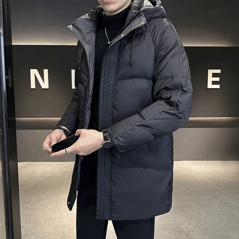 爆款中长款羽绒服男连帽冬季潮牌2023新款修身帅气羽绒上衣高级感
