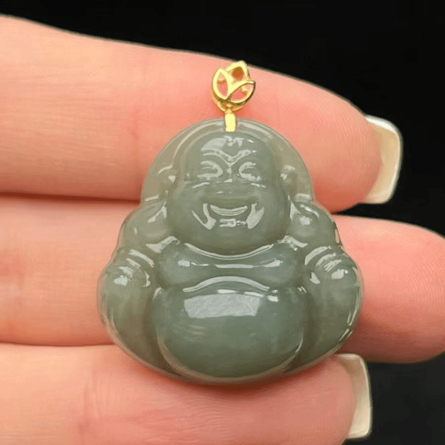 华林鹿姐 C37 18k金和田玉且末蓝佛公吊坠不含链多样性发1件*8689