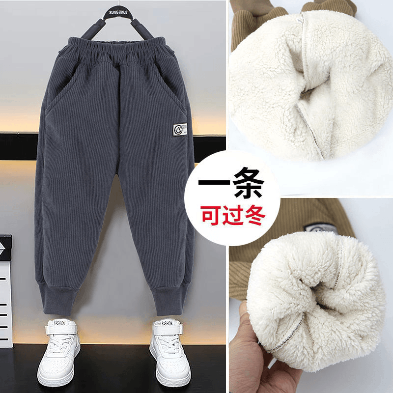 新品巴拉巴拉男童裤子加绒加厚一体绒冬季中小童2023新羊羔绒一条