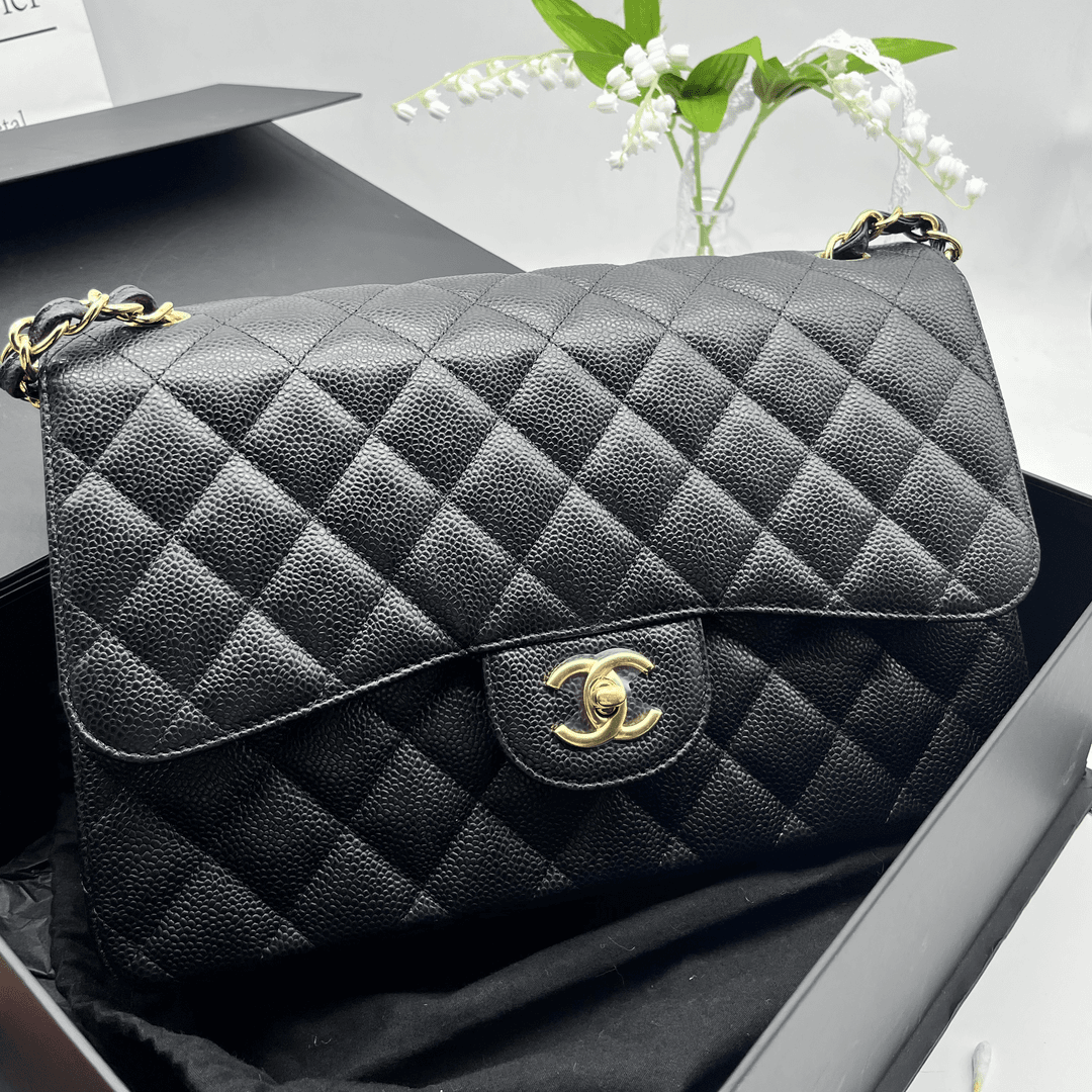 95新 Chanel/香奈儿 拆单101010/黑金双翻盖jumbo|包包成色以准/