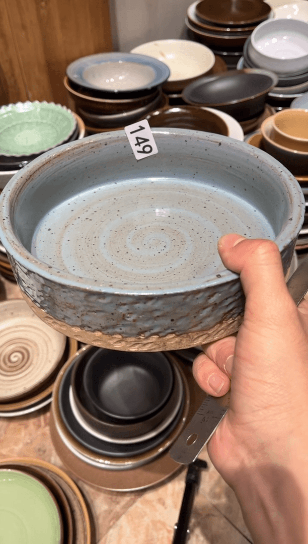 【闪购商品】瓷瓷片是****心149蓝麻点直口盘