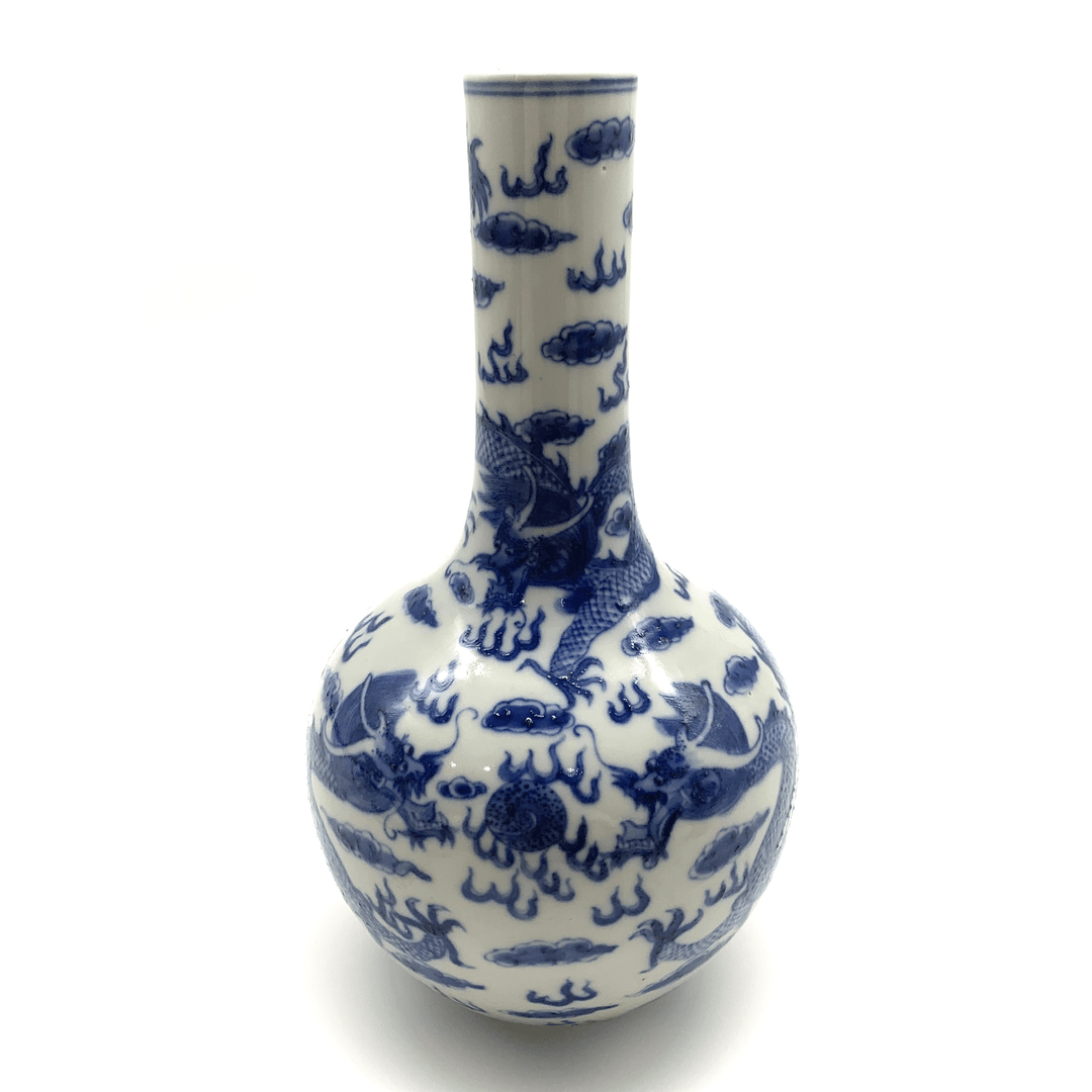 【明清瓷】230202038 晚清青花三龙戏珠天球瓶 江苏宝缘文物总店