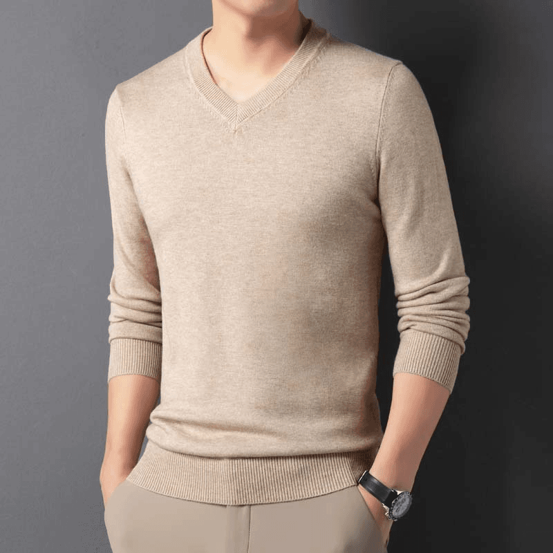 清仓100纯羊毛衫男秋冬季新款中年男高档毛衣V领针织加厚打底衫