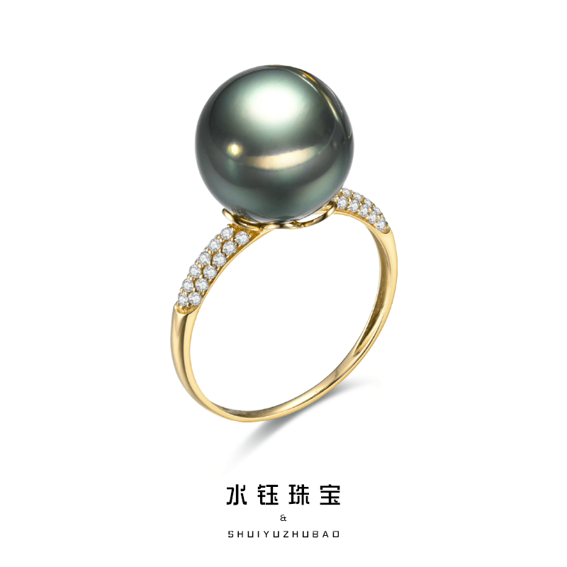 海水珍珠时尚大溪地戒指18k金黑色经典款珠宝简约气质ZH12663