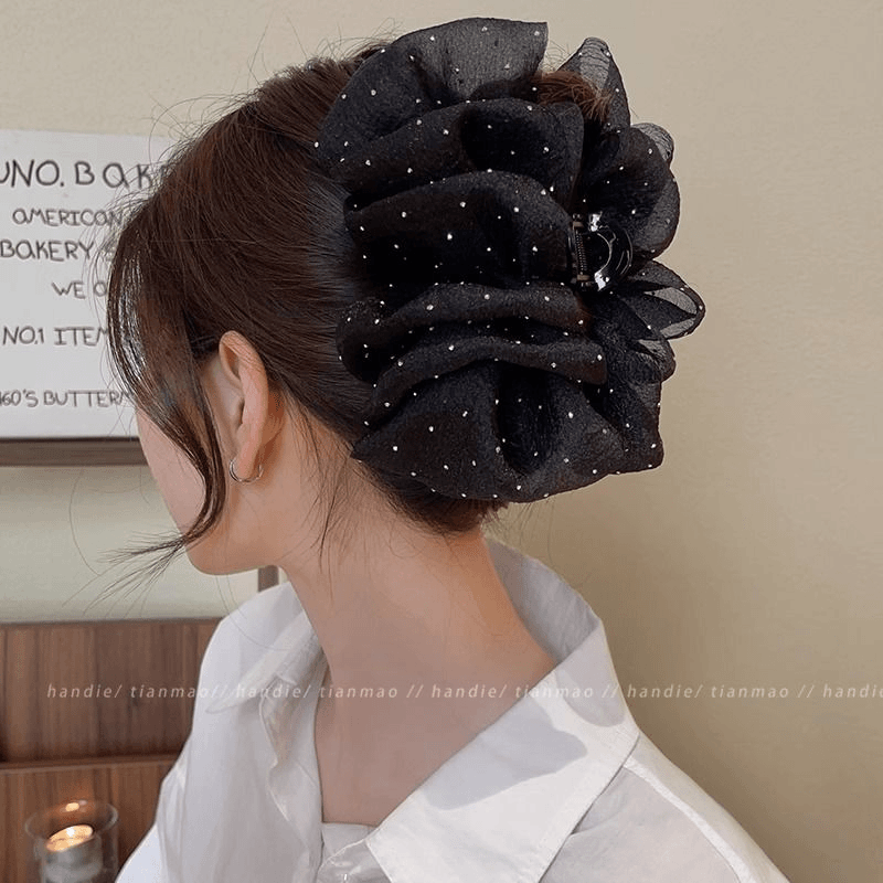 超仙云朵泡泡大号蝴蝶结网纱发夹女后脑勺新款鲨鱼夹