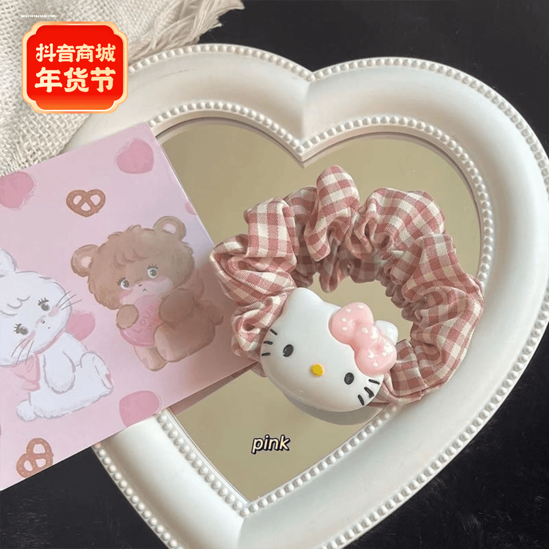 发饰气质KT格子发圈2023小众高马尾少女设计百搭精致显白头绳扎发