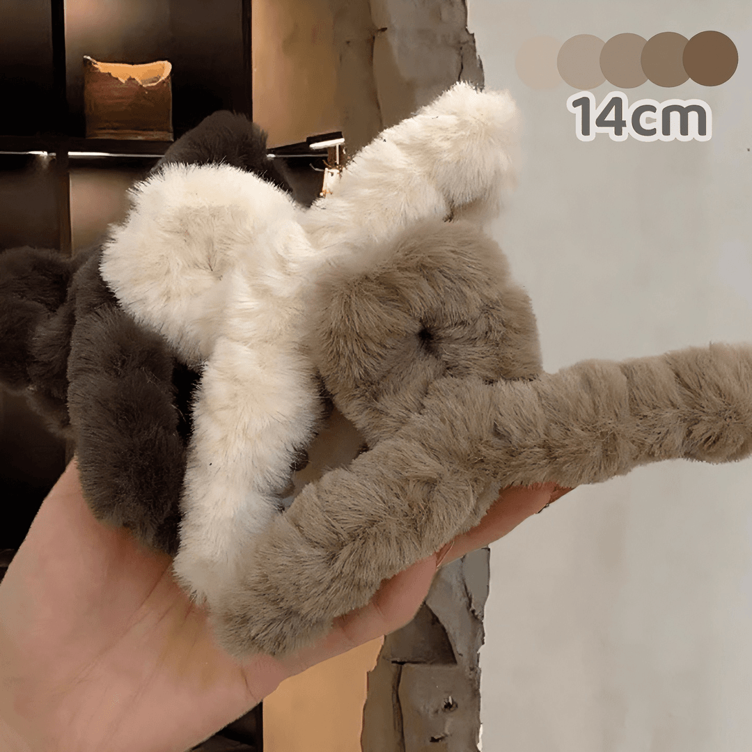 【小扬哥推荐】韩国奶咖色系发饰交叉盘发抓夹大号仿兔毛绒后脑勺