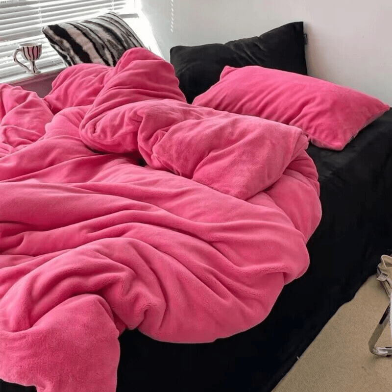 高颜值玫红牛奶绒单件被套1.8米加绒加厚纯色单人1.5米双面绒被罩