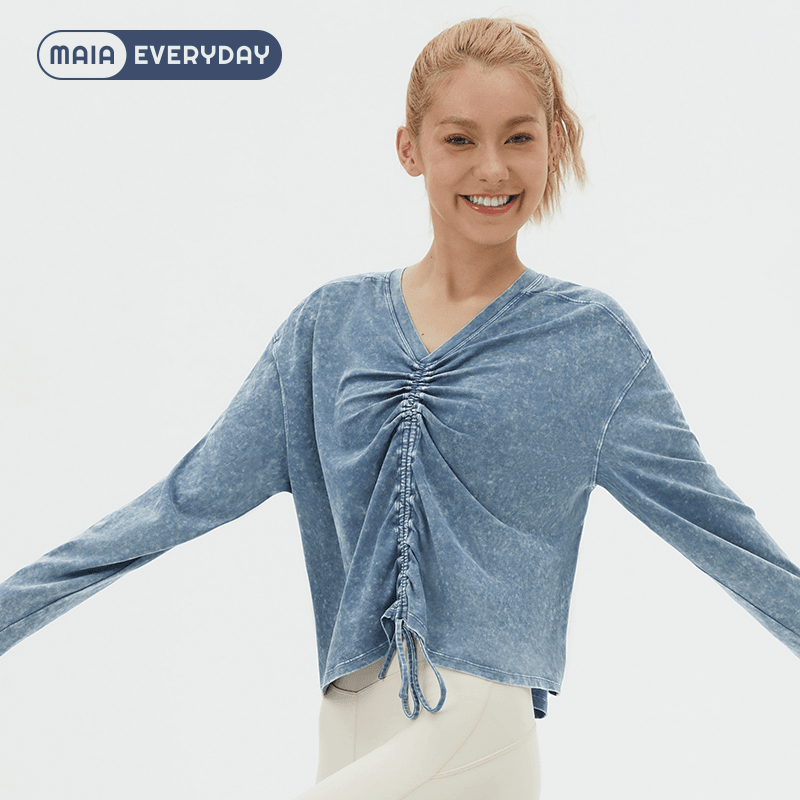 MAIA EVERYDAY 水洗垂坠抽绳绑带宽松运动休闲上衣 222TL010