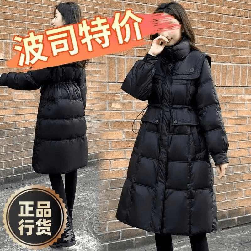 波司澄羽绒服新款爆款羽绒女士女款中长款修身收腰海军立领黑色衣