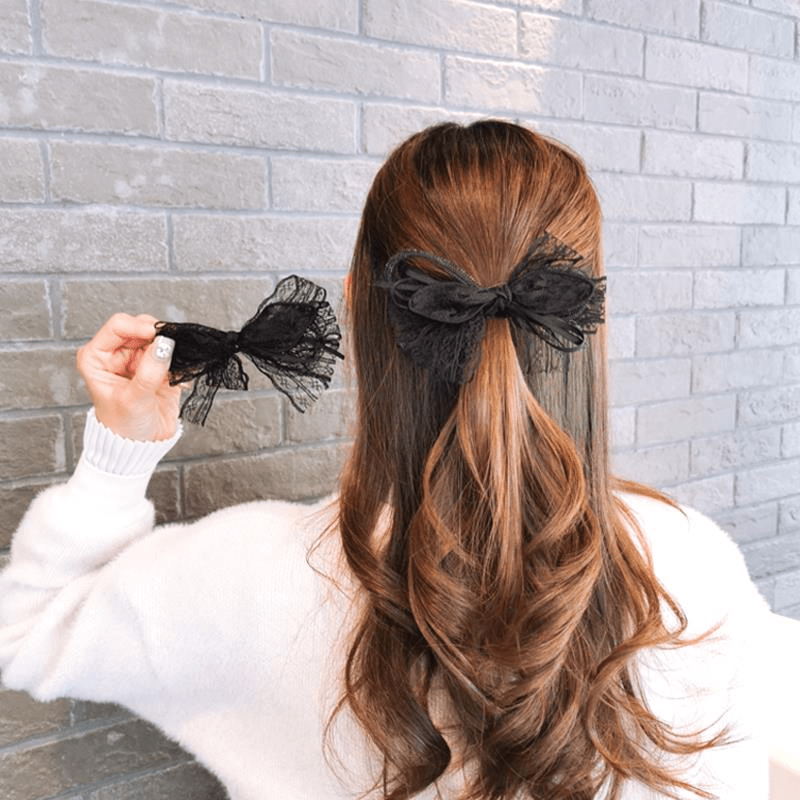 气质蕾丝蝴蝶结弹簧夹甜美百搭鸭嘴夹后脑勺发夹盘发头绳扎发皮筋